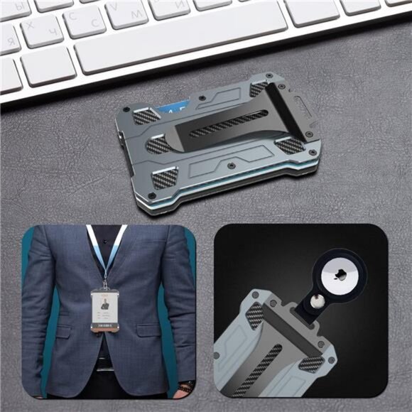 Minimalist Wallet Slim Metal w/ Money Clip Slip-Out Silicone Transparent Window - Picture 5 of 7